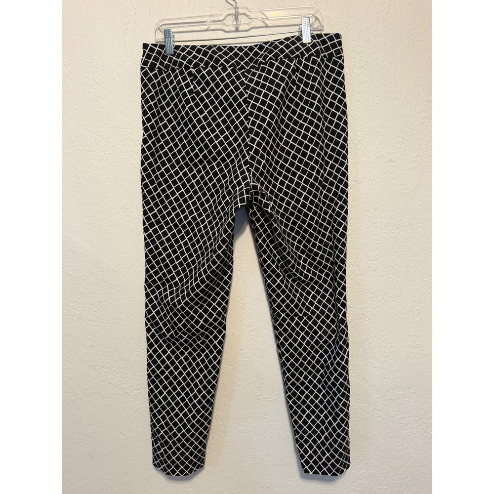 Davina Black White Grid Print Ankle Pants Side Zip Trousers Size 12